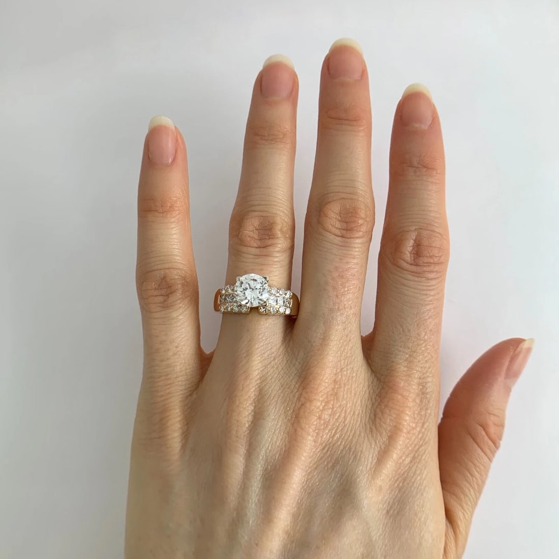 3-Row Princess Round Diamond Engagement Ring Mounting 14K Yellow Gold - 6