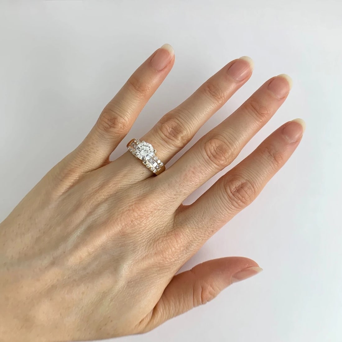 3-Row Princess Round Diamond Engagement Ring Mounting 14K Yellow Gold - 7