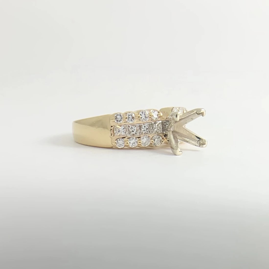 3-Row Princess Round Diamond Engagement Ring Mounting 14K Yellow Gold - 9