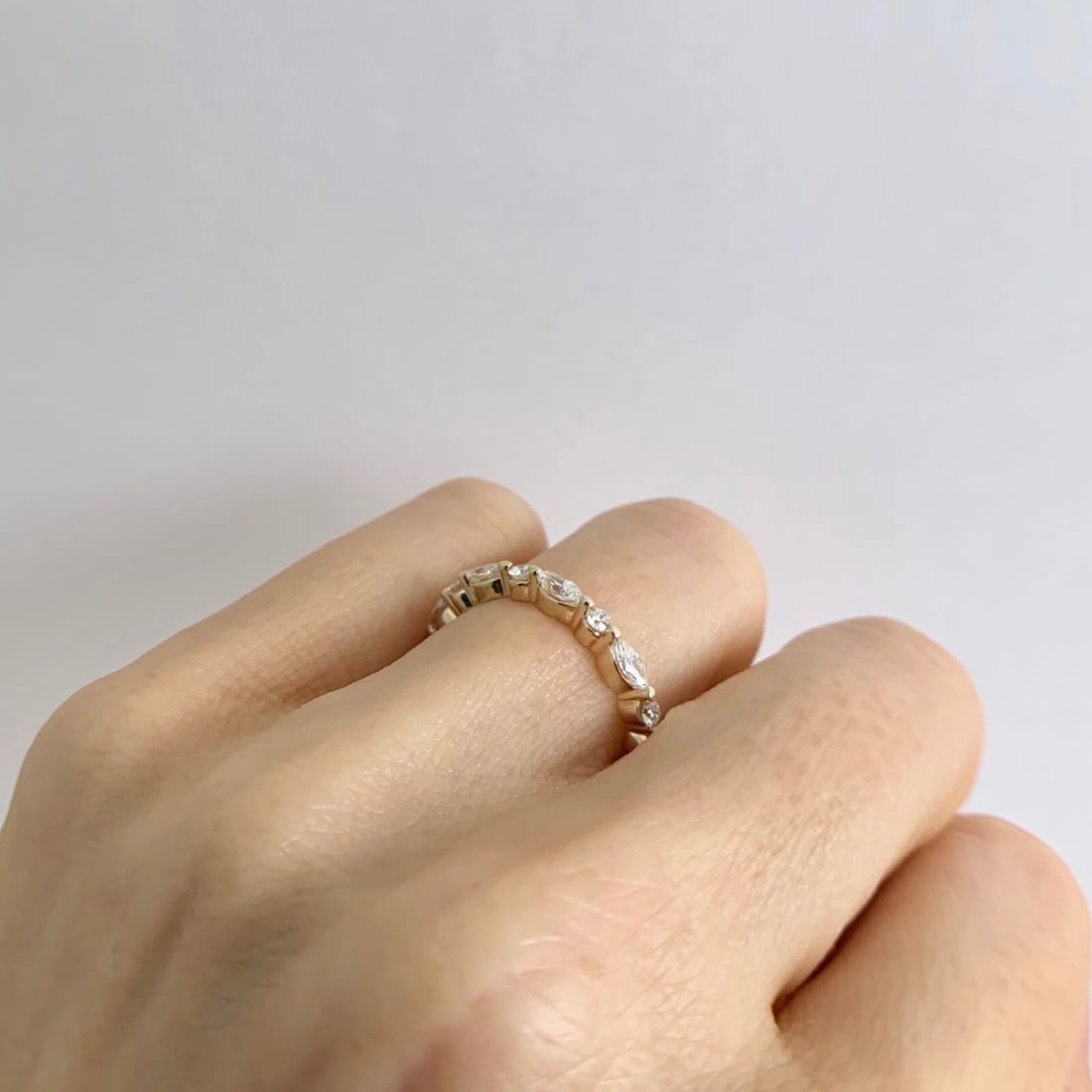 Marquise Round Diamond Eternity Wedding Band Ring 14K Yellow Gold Size 6 1.05 TW - 6