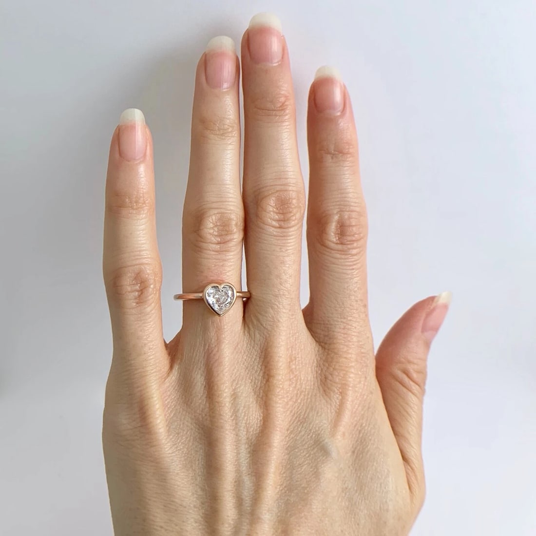 GIA Heart Bezel Solitaire Diamond Engagement Ring 14K Pink Rose Gold, .83 CT - 3