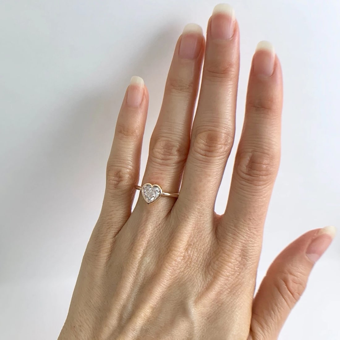 GIA Heart Bezel Solitaire Diamond Engagement Ring 14K Pink Rose Gold, .83 CT - 6