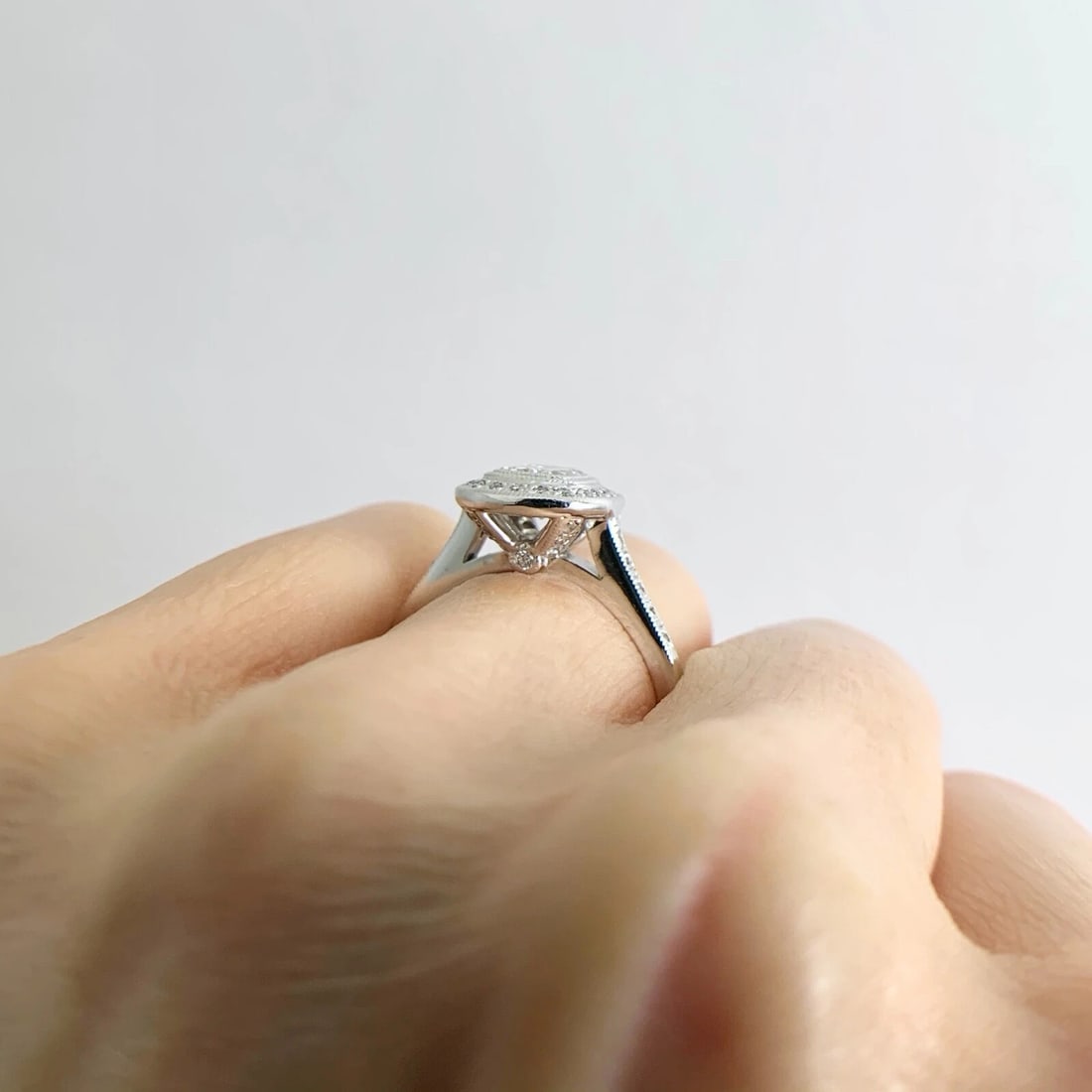 EGL Cushion Milgrain Bezel Halo Diamond Engagement Ring 14K White Gold 1.51 CTW - 7