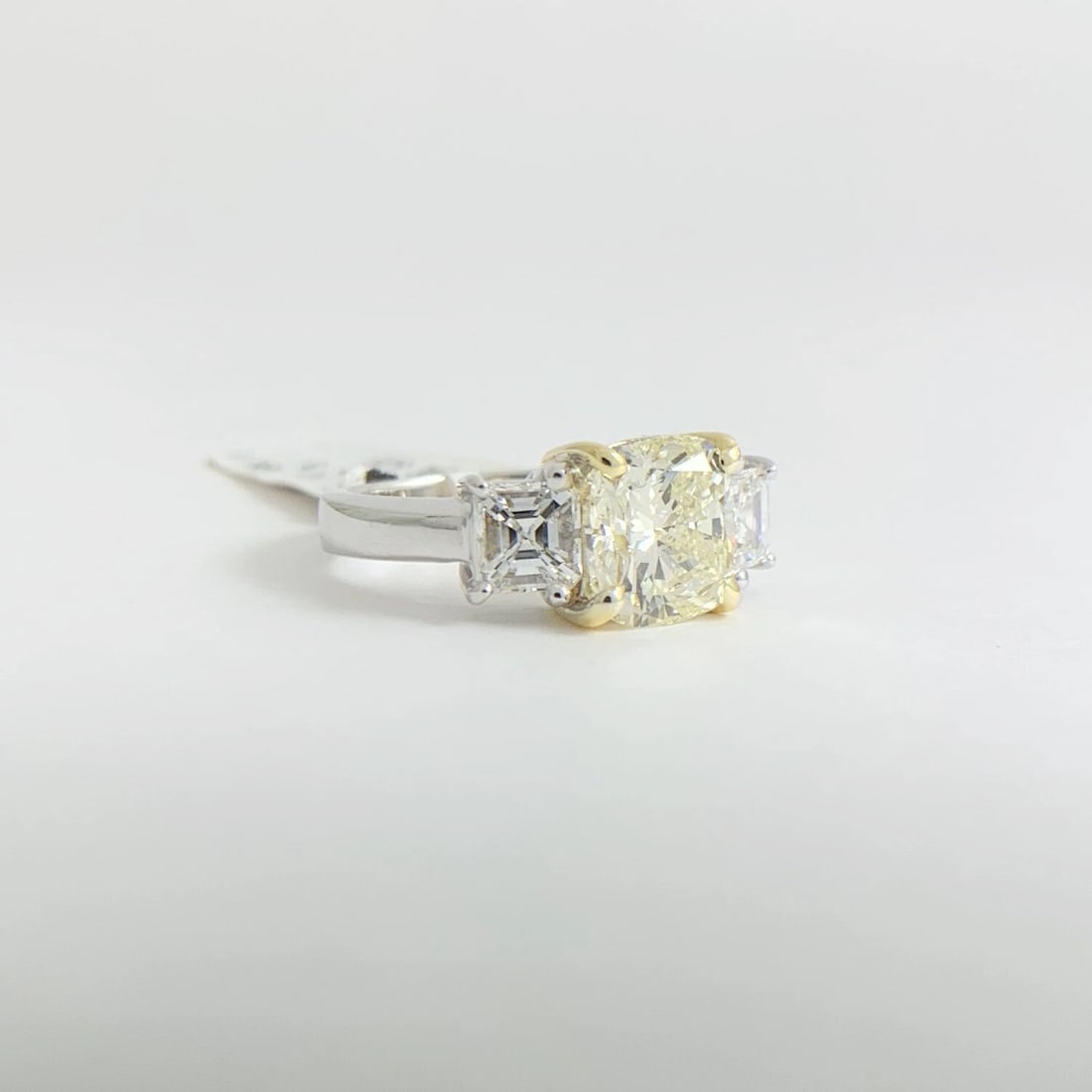 3-Stone Radiant Asscher Light Yellow Diamond Engagement Ring Platinum 2.88 CTW - 9