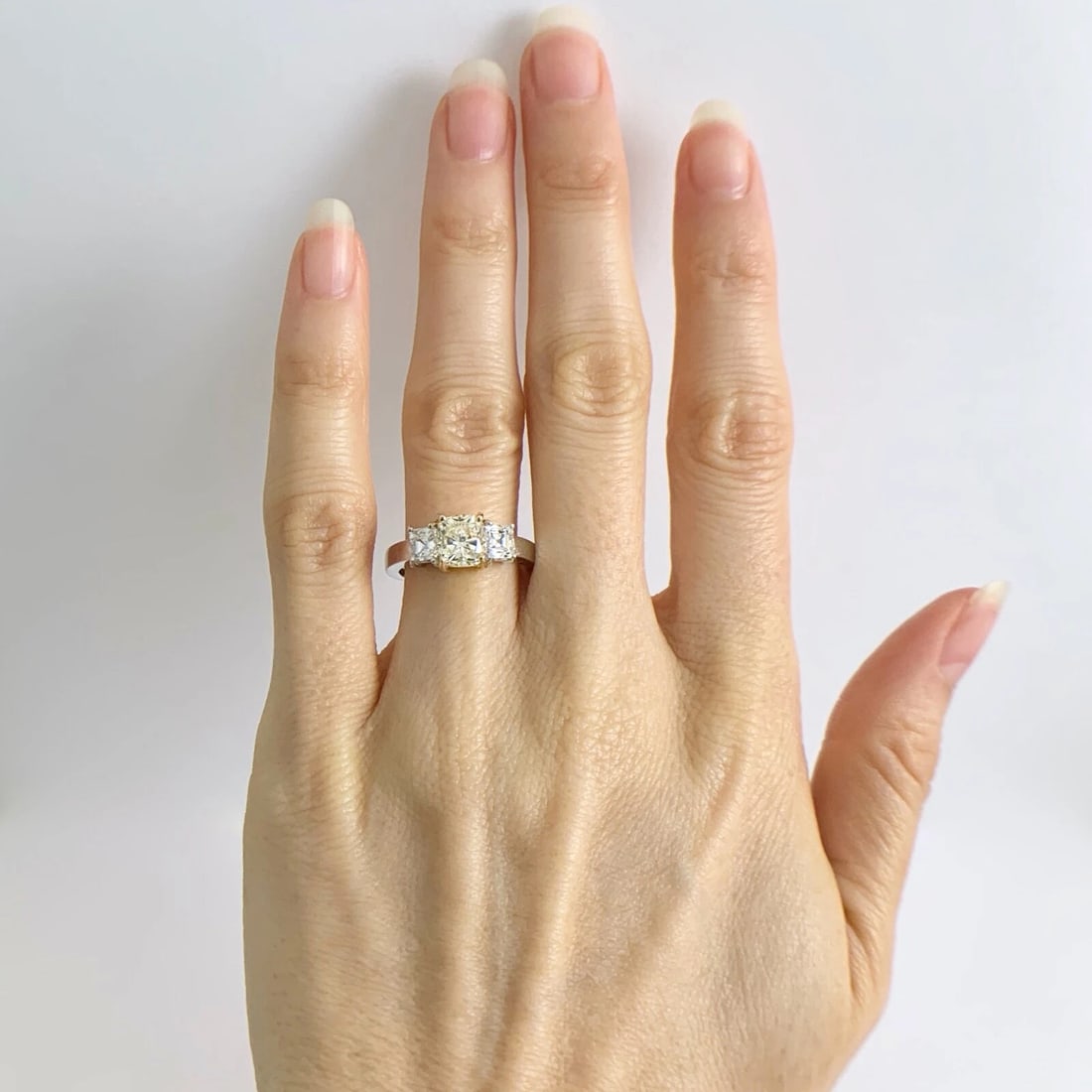 3-Stone Radiant Asscher Yellow Diamond Engagement Ring Platinum 2.36 CTW - 3