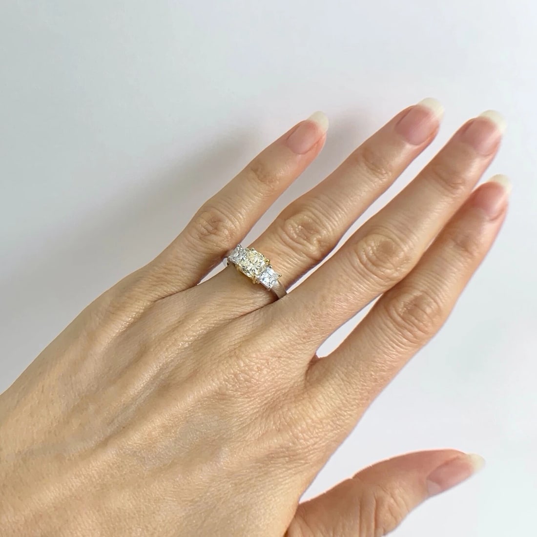 3-Stone Radiant Asscher Yellow Diamond Engagement Ring Platinum 2.36 CTW - 4