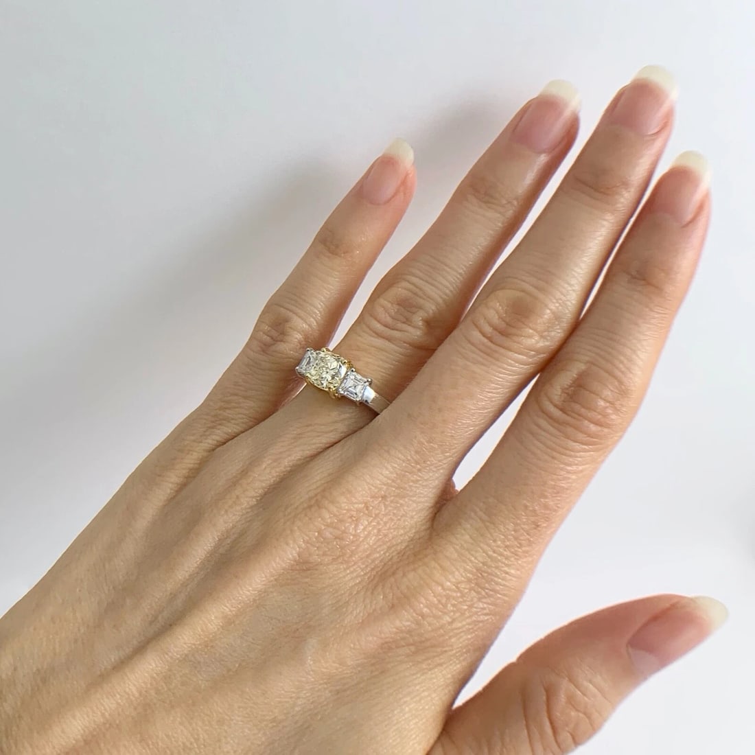 3-Stone Radiant Asscher Yellow Diamond Engagement Ring Platinum 2.36 CTW - 5