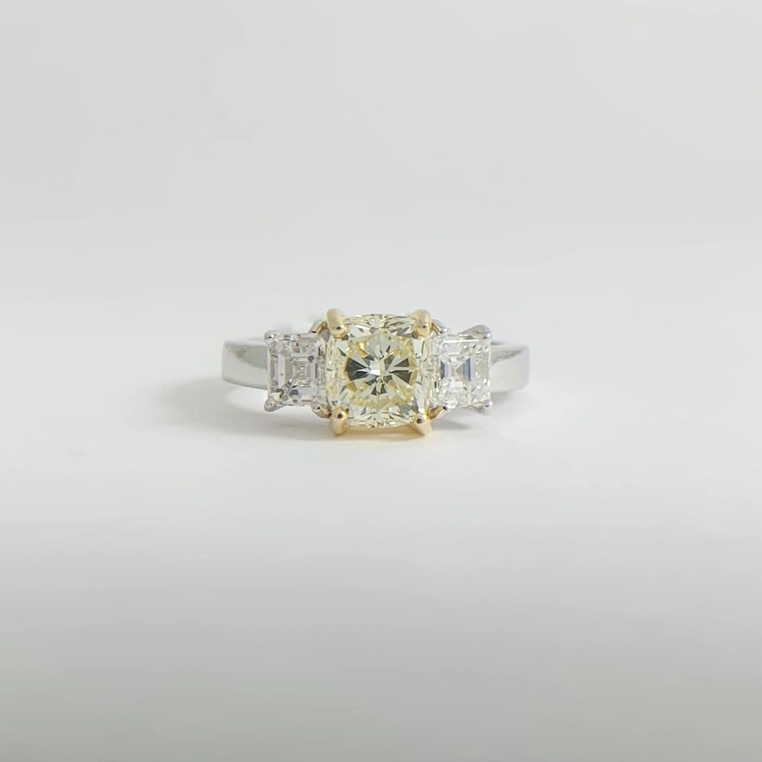 3-Stone Radiant Asscher Yellow Diamond Engagement Ring Platinum 2.36 CTW - 7