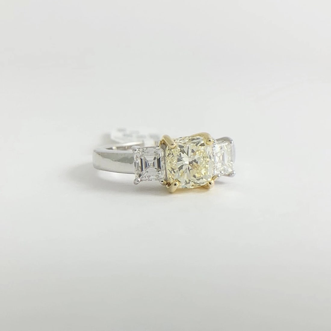 3-Stone Radiant Asscher Yellow Diamond Engagement Ring Platinum 2.36 CTW - 8