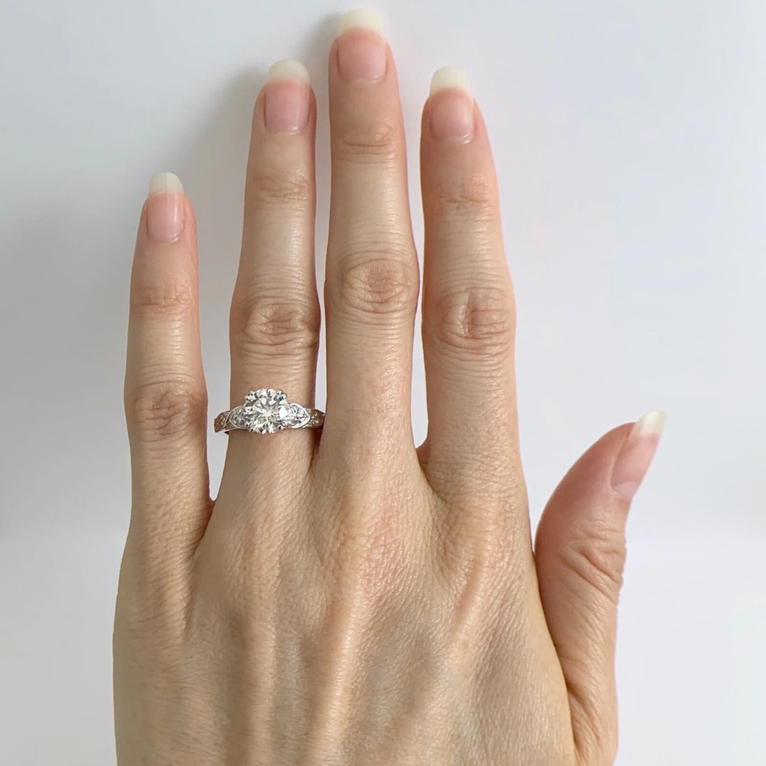 Textured Round Solitaire Diamond Engagement Ring 14K White Gold 1.50 CT - 3