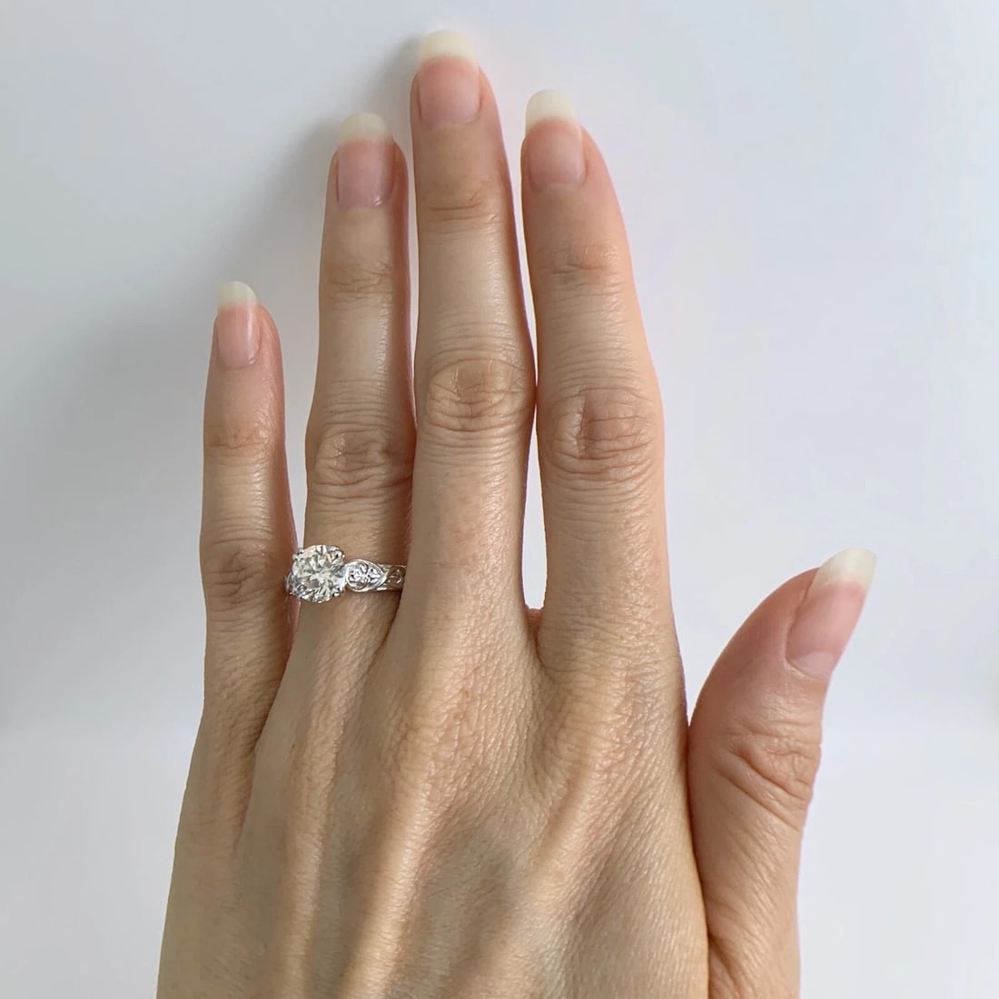 Textured Round Solitaire Diamond Engagement Ring 14K White Gold 1.50 CT - 4