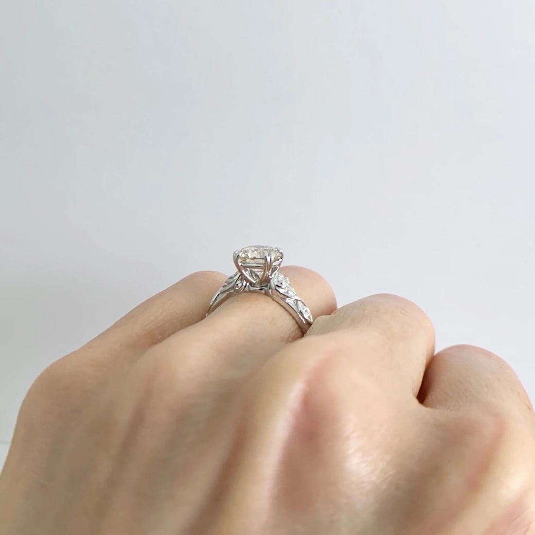 Textured Round Solitaire Diamond Engagement Ring 14K White Gold 1.50 CT - 6