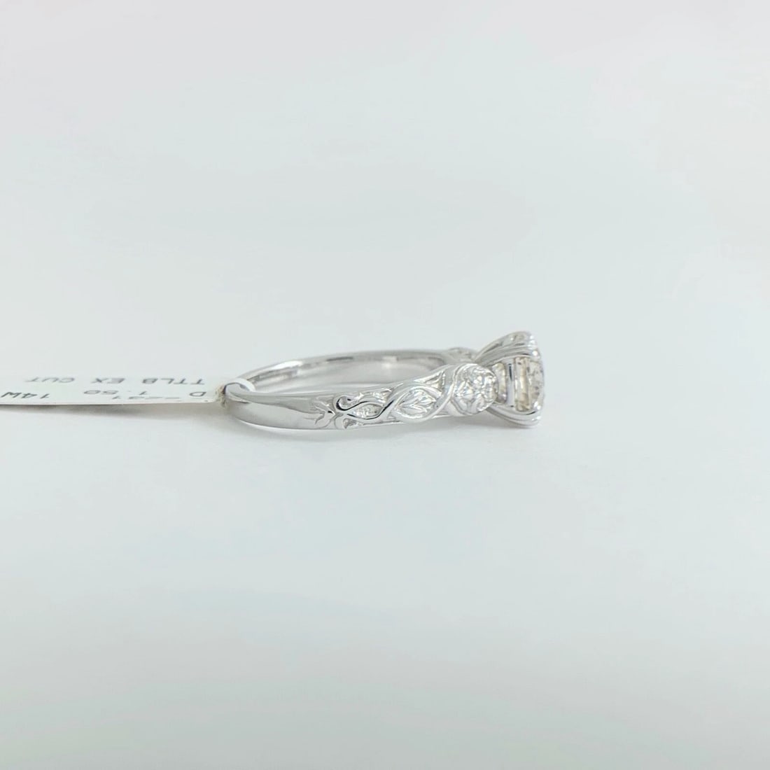 Textured Round Solitaire Diamond Engagement Ring 14K White Gold 1.50 CT - 8