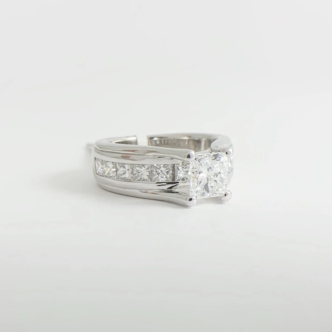 GIA Princess Cathedral Diamond Engagement Ring Wide Band 14K White Gold 2.22 CTW - 8