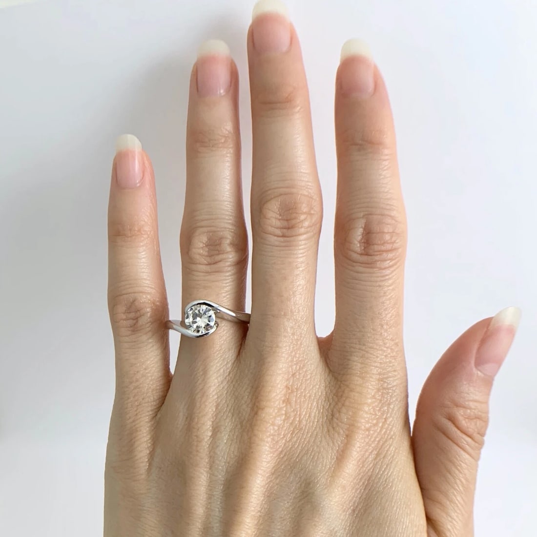 Twist Wrap Bezel Round Solitaire Diamond Engagement Ring 14K White Gold 1.02 CT - 3