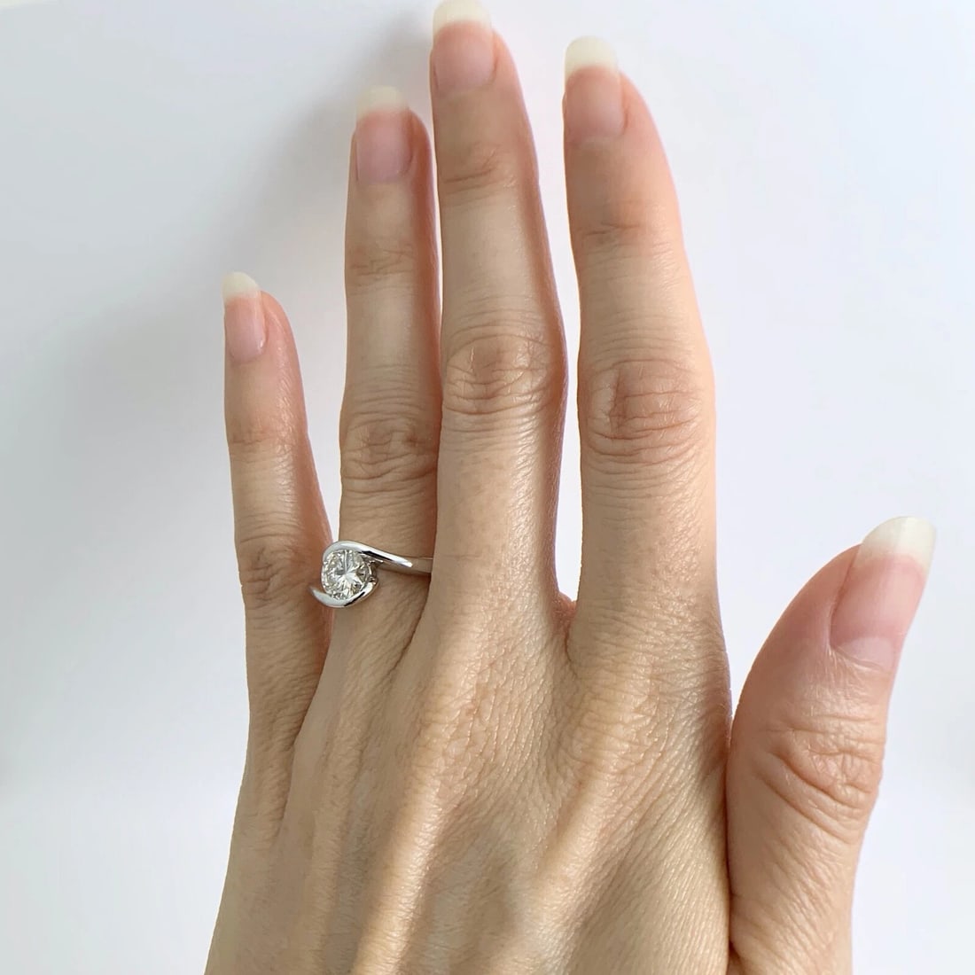 Twist Wrap Bezel Round Solitaire Diamond Engagement Ring 14K White Gold 1.02 CT - 4