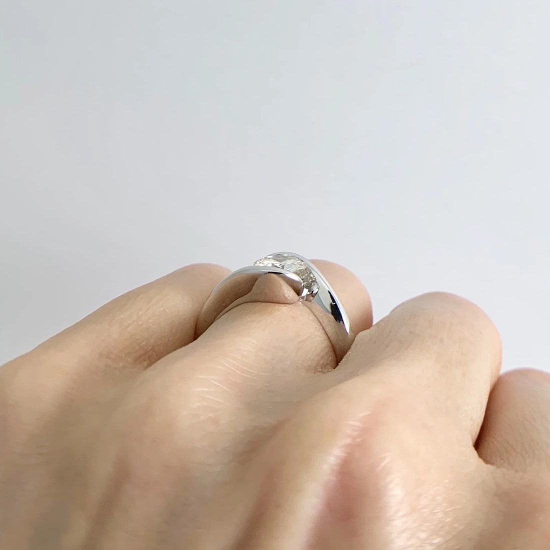 Twist Wrap Bezel Round Solitaire Diamond Engagement Ring 14K White Gold 1.02 CT - 6