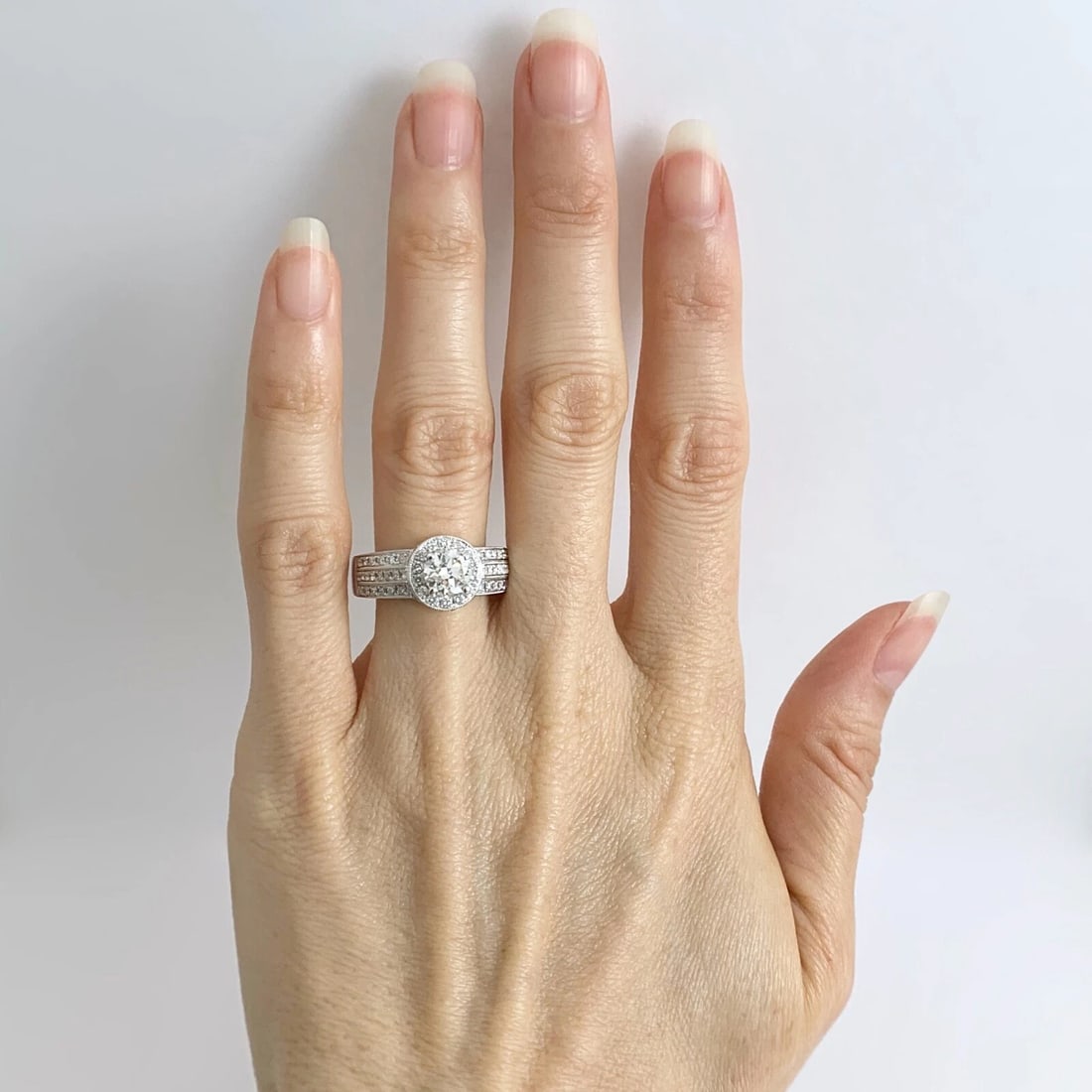 Round 3-Row Wide Halo Diamond Engagement Ring 14K White Gold 1.57 CTW - 3