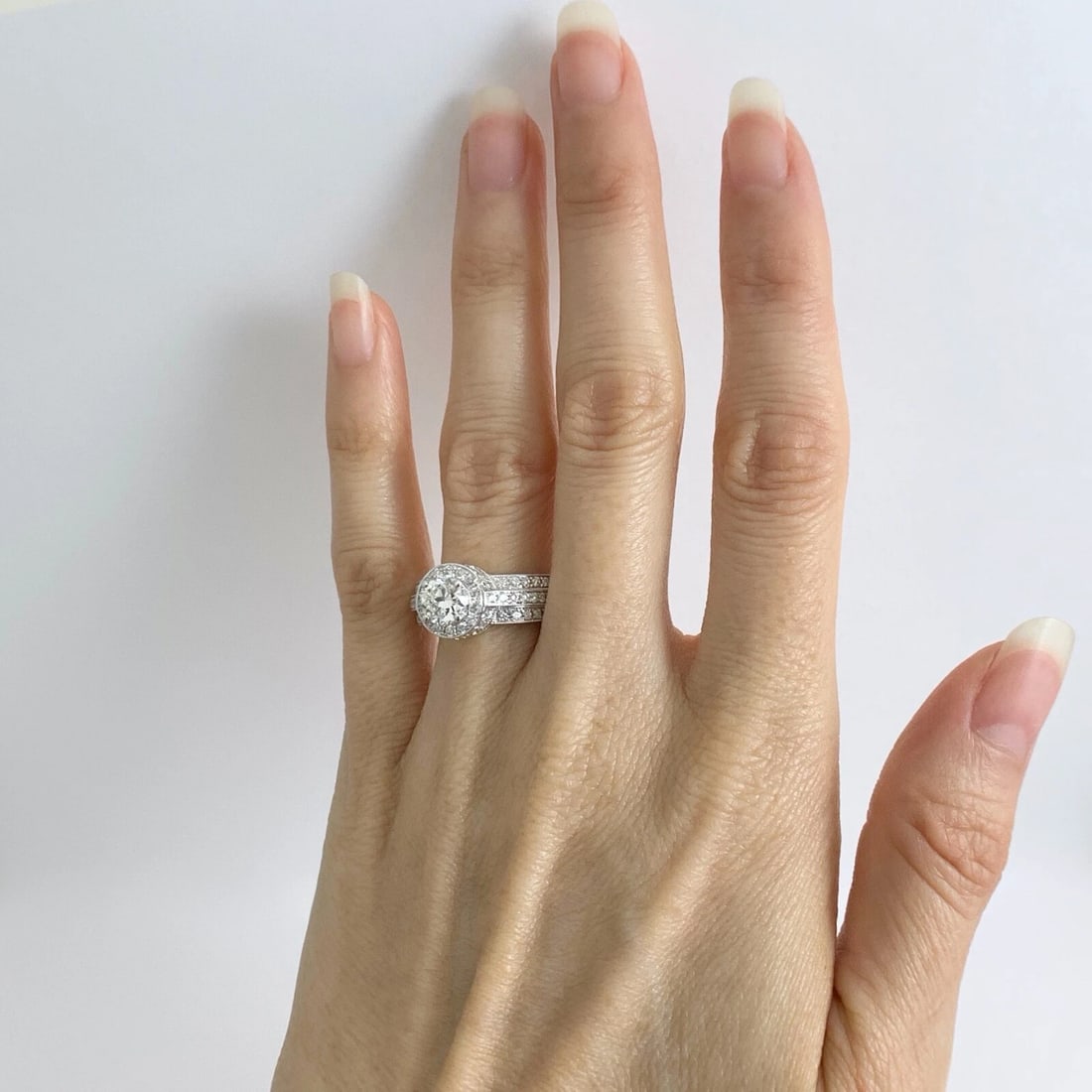 Round 3-Row Wide Halo Diamond Engagement Ring 14K White Gold 1.57 CTW - 5