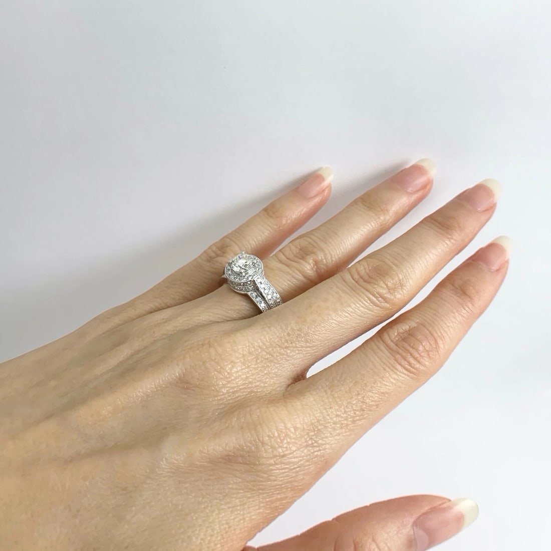 Round 3-Row Wide Halo Diamond Engagement Ring 14K White Gold 1.57 CTW - 6