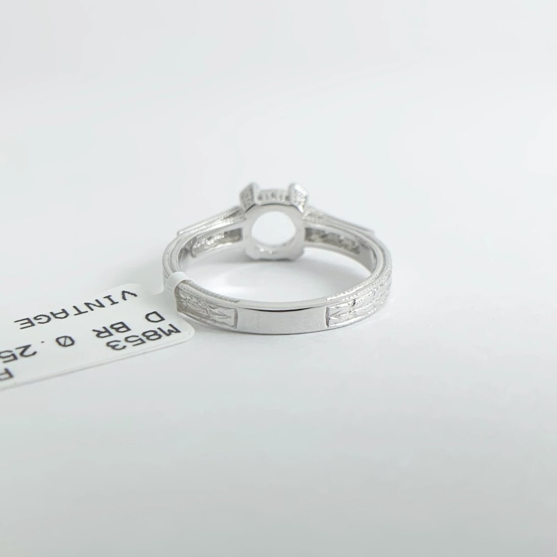 Pave Diamond Textured Engagement Ring Setting Mounting Platinum .25 CTW, 5.45 Gr - 12