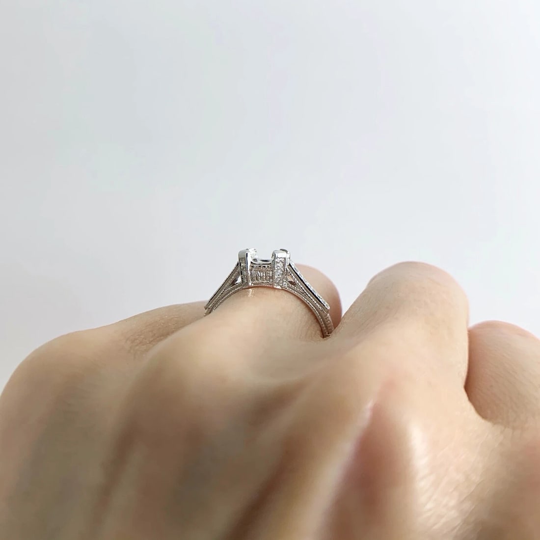 Pave Diamond Textured Engagement Ring Setting Mounting Platinum .25 CTW, 5.45 Gr - 8