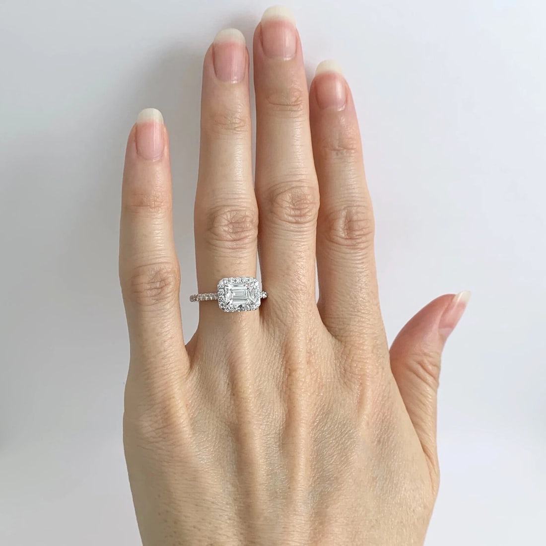 GIA Emerald Cut East West Halo Diamond Engagement Ring 18K White Gold 1.53 CTW - 3