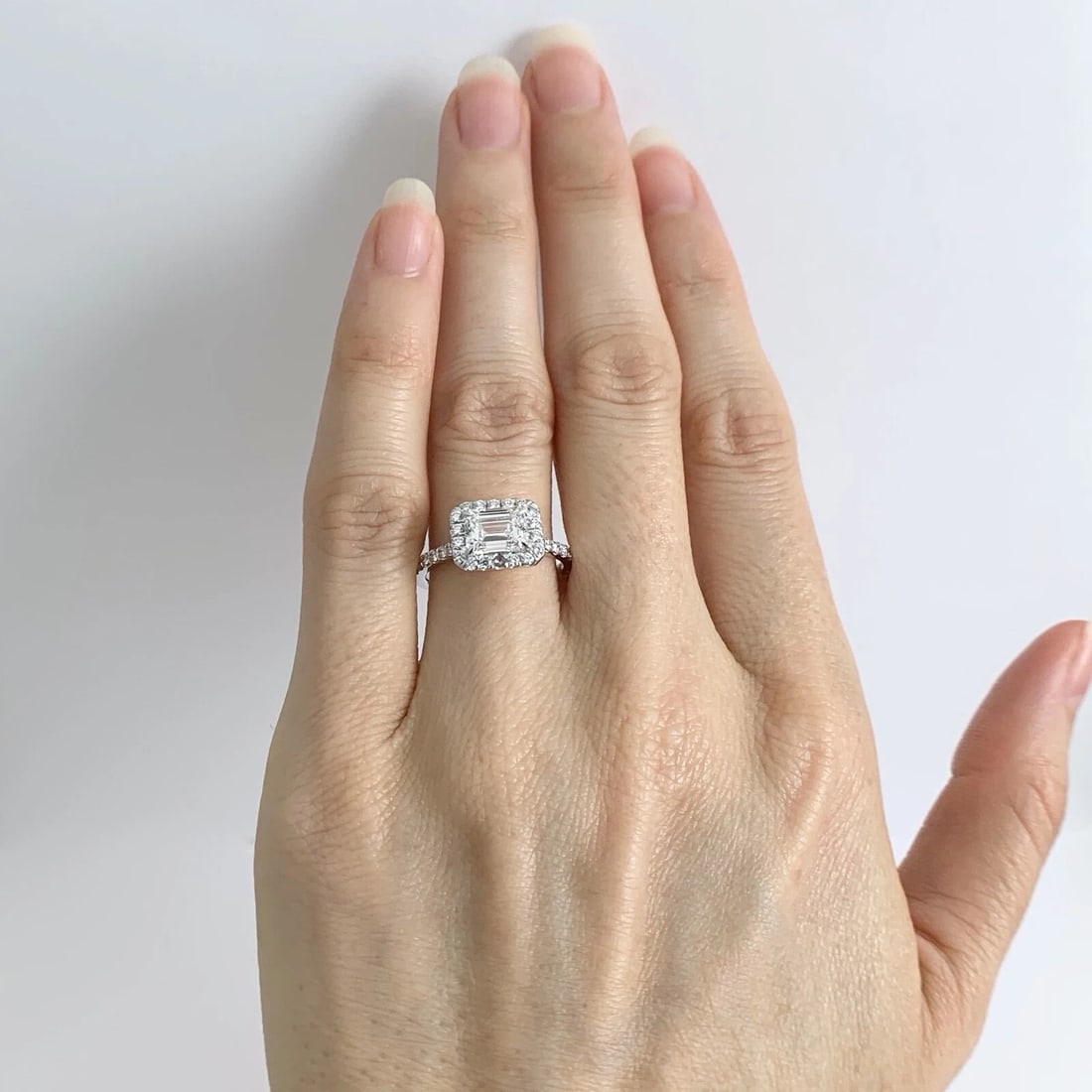 GIA Emerald Cut East West Halo Diamond Engagement Ring 18K White Gold 1.53 CTW - 4