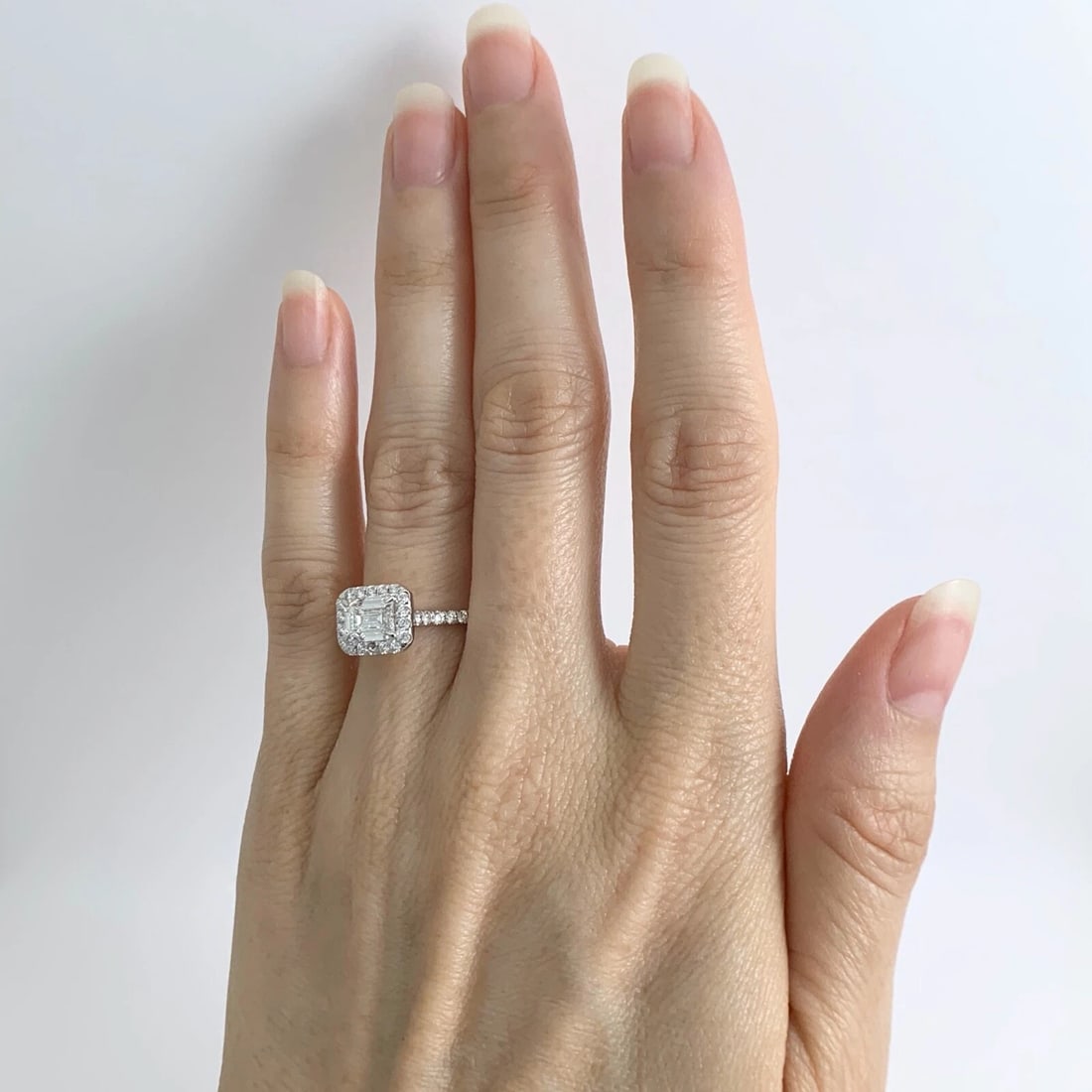 GIA Emerald Cut East West Halo Diamond Engagement Ring 18K White Gold 1.53 CTW - 6