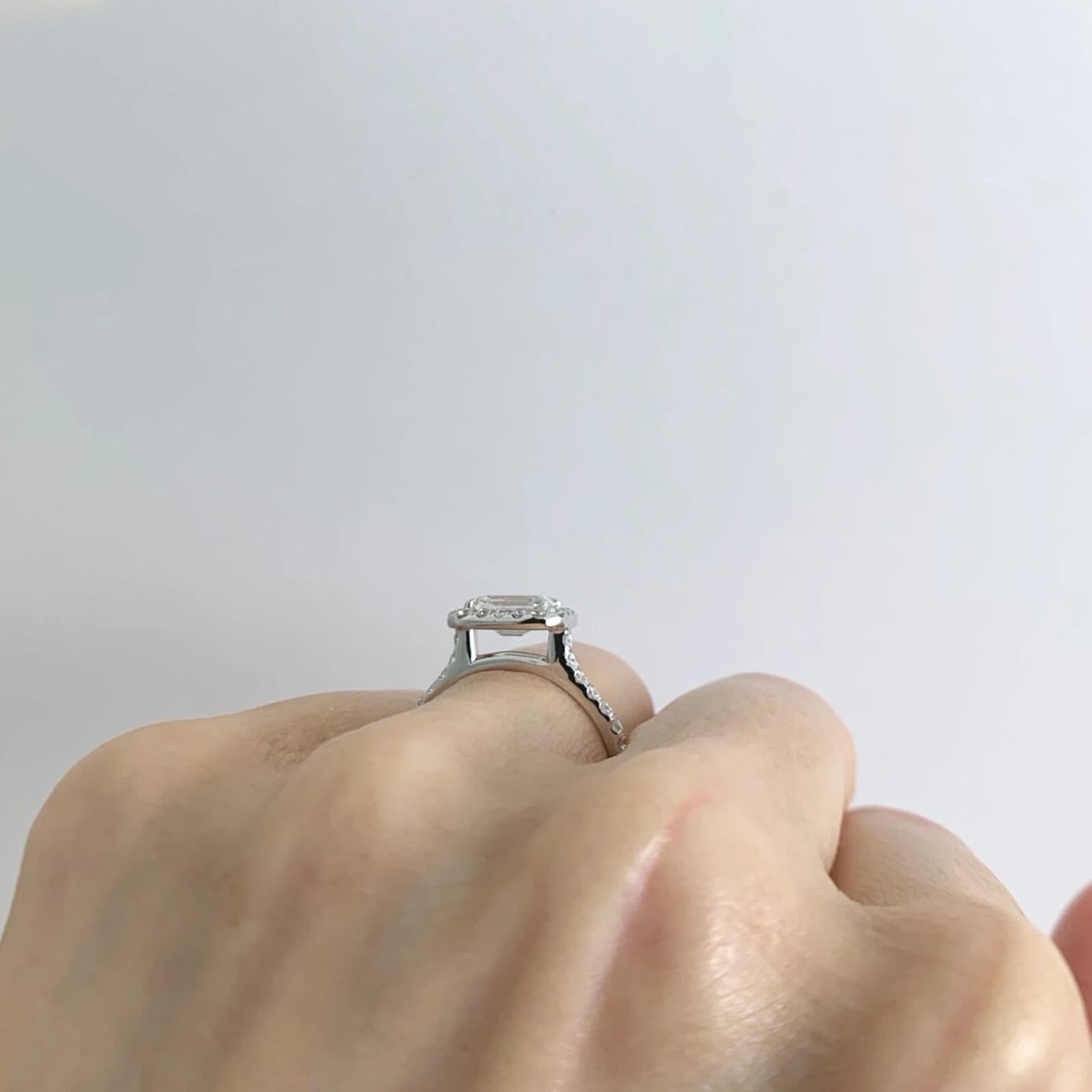 GIA Emerald Cut East West Halo Diamond Engagement Ring 18K White Gold 1.53 CTW - 7