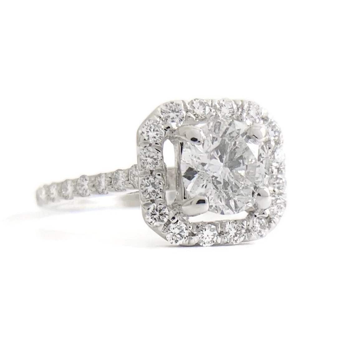 Cushion Halo Round Diamond Engagement Ring 14K White Gold 1.34 CTW - 2