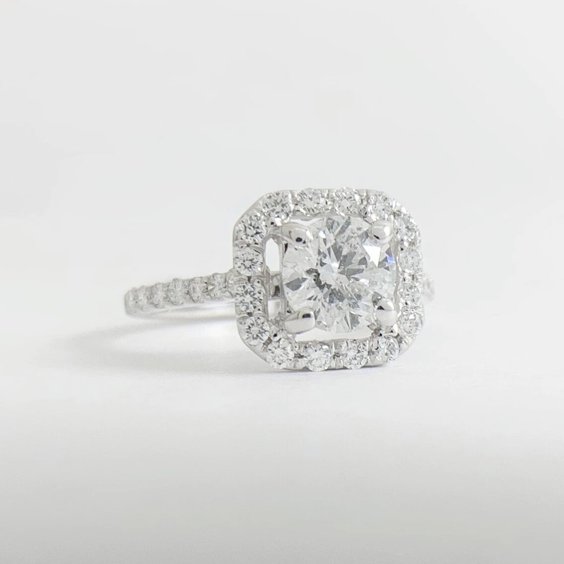 Cushion Halo Round Diamond Engagement Ring 14K White Gold 1.34 CTW - 7