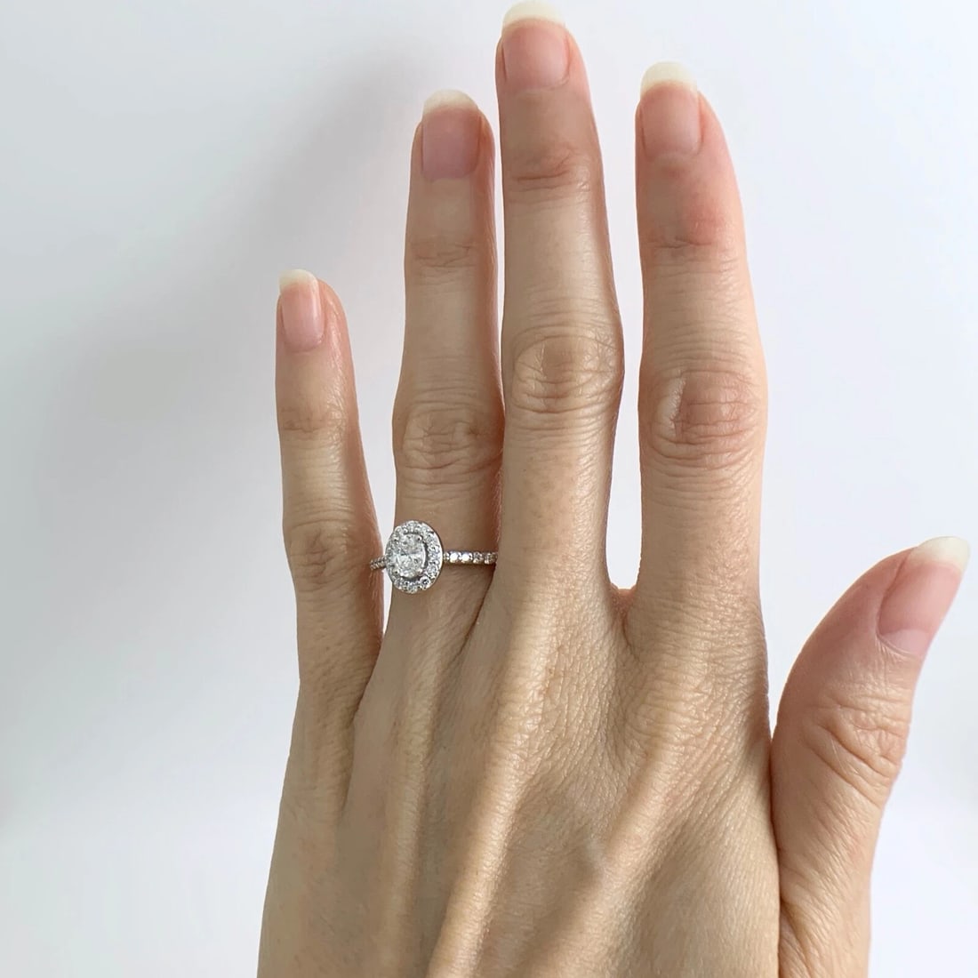 Oval Halo Thin Band Diamond Engagement Ring 14K White Gold .77 CTW - 4