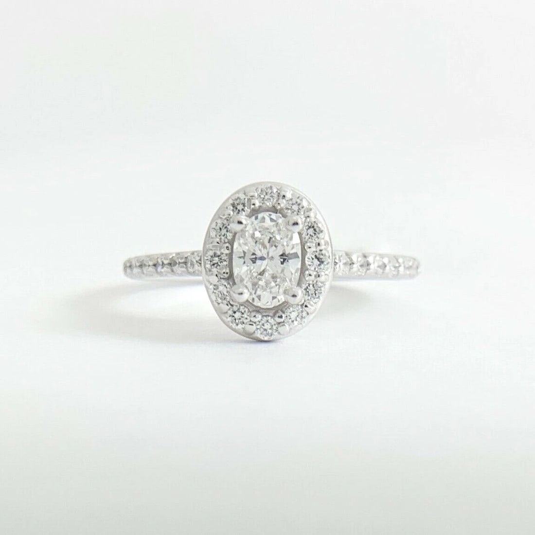 Oval Halo Thin Band Diamond Engagement Ring 14K White Gold .77 CTW - 7