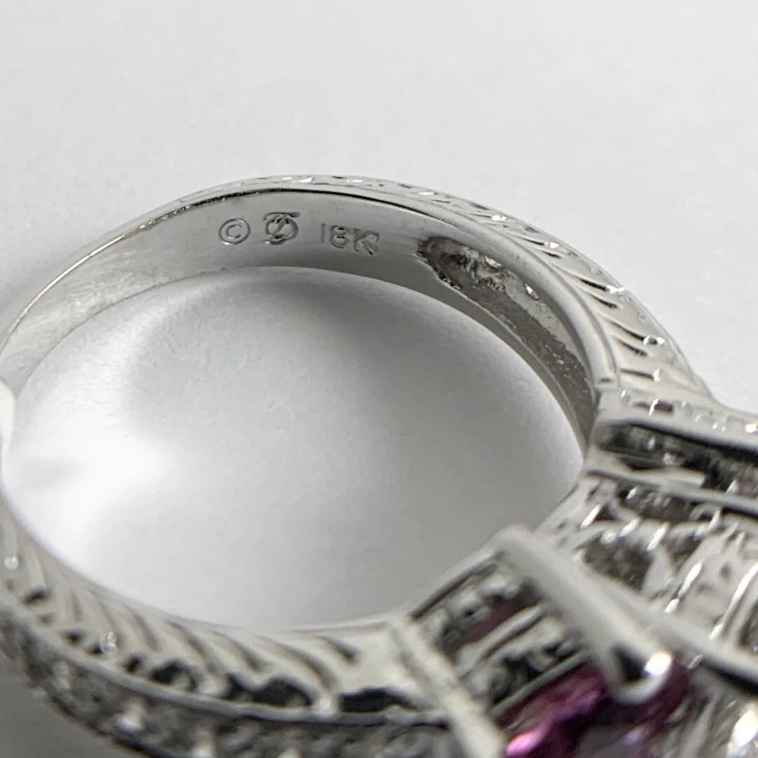 3-Stone Half Moon Pink Sapphire Diamond Engagement Ring 18K White Gold 2.18 CTW - 11