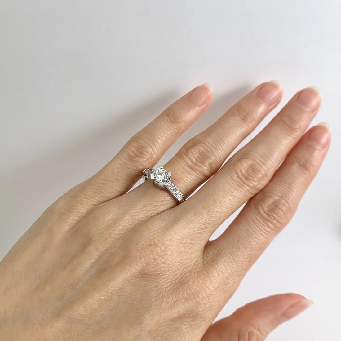 Round Diamond Milgrain Pave Textured Engagement Ring Platinum .75 CTW - 5