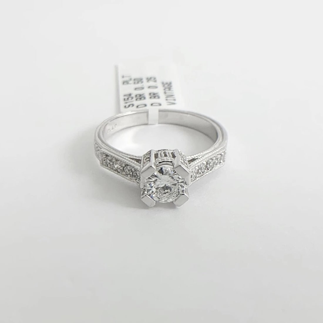 Round Diamond Milgrain Pave Textured Engagement Ring Platinum .75 CTW - 7