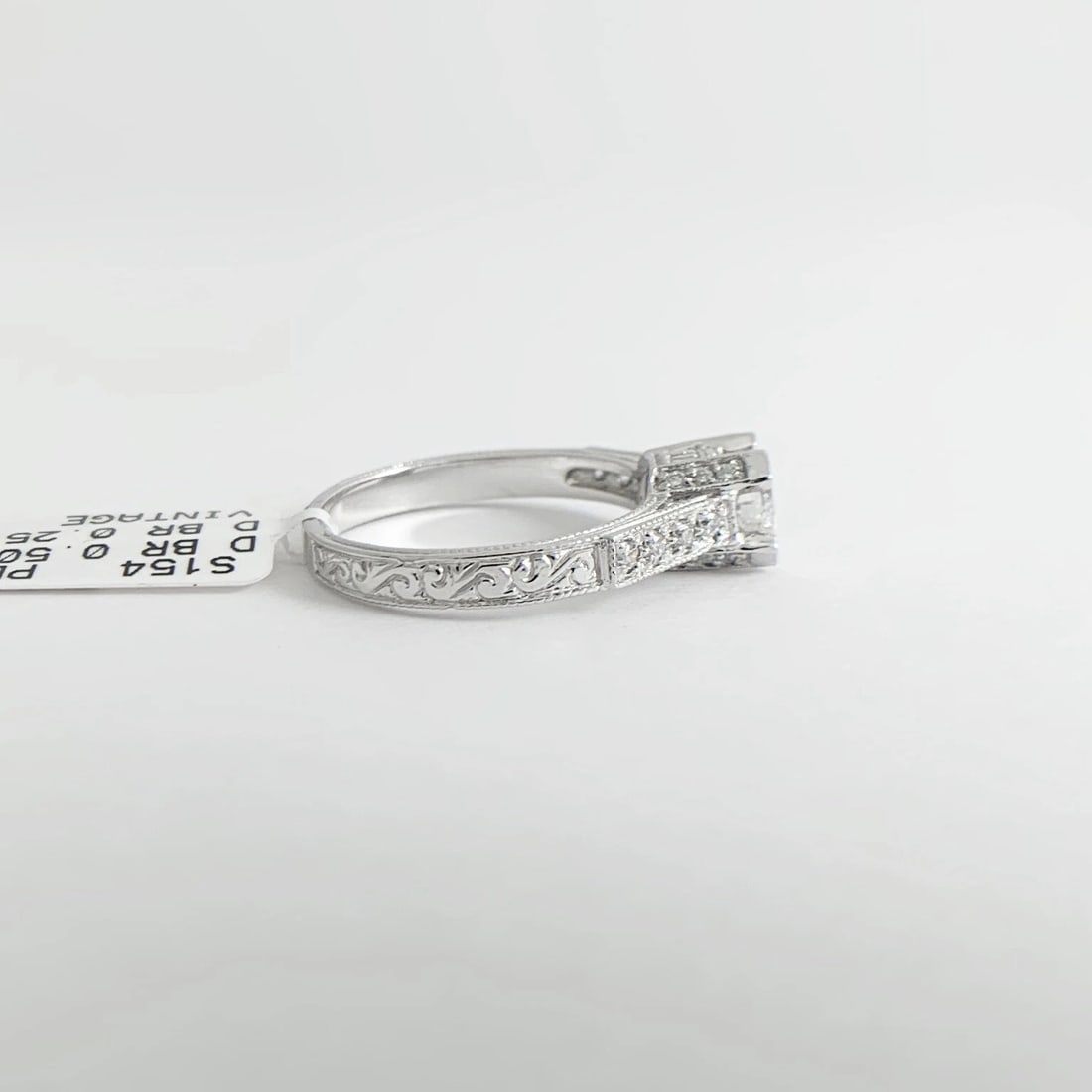 Round Diamond Milgrain Pave Textured Engagement Ring Platinum .75 CTW - 9