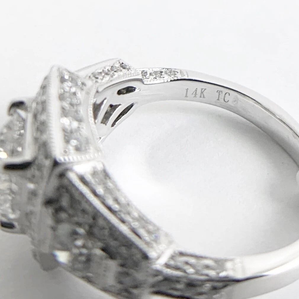 Cushion Milgrain Halo Pave Diamond Engagement Ring 14K White Gold 2.00 CTW - 11