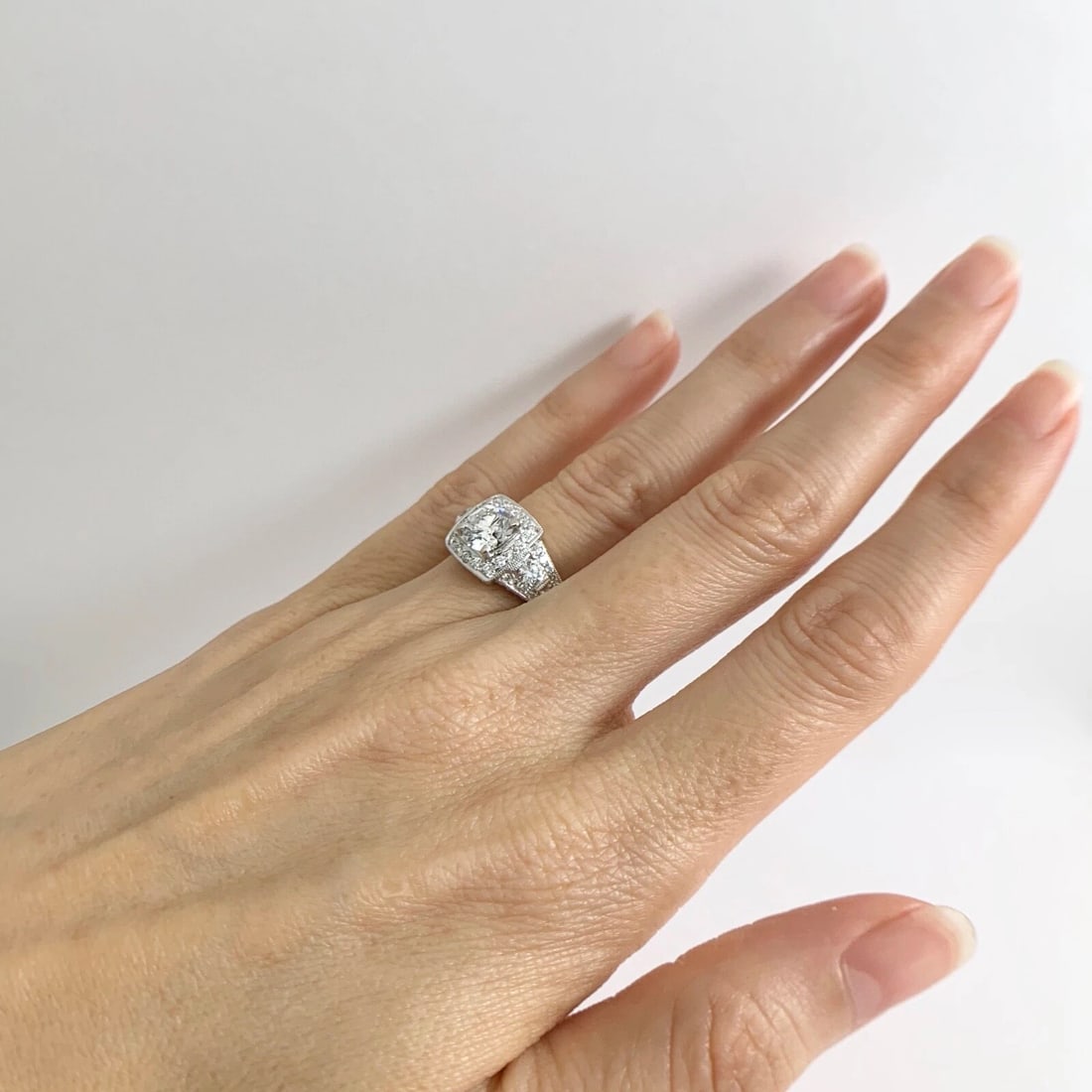 Cushion Milgrain Halo Pave Diamond Engagement Ring 14K White Gold 2.00 CTW - 5