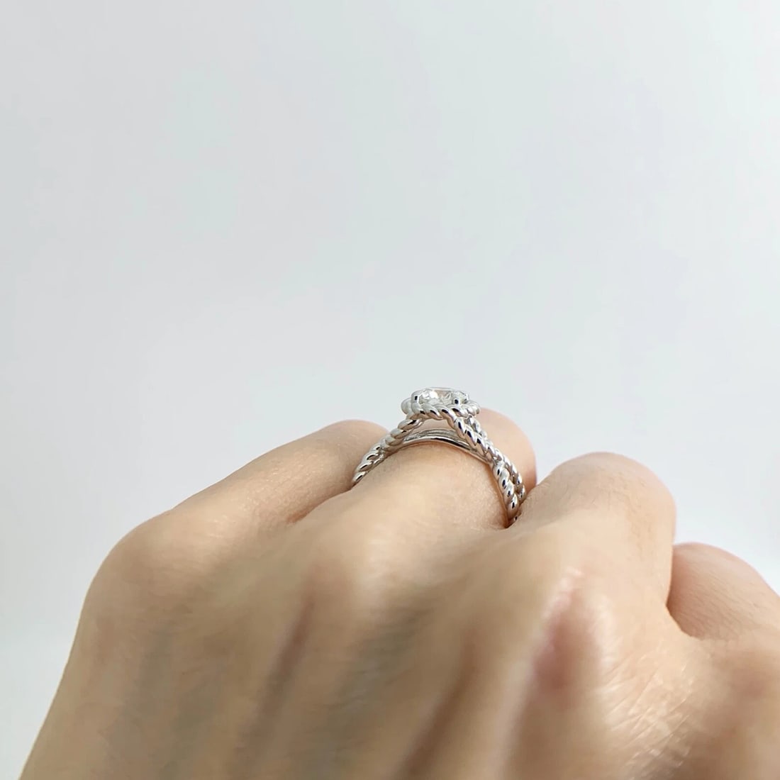 Round Diamond Rope Halo Solitaire Engagement Ring 14K White Gold .75 CT - 6