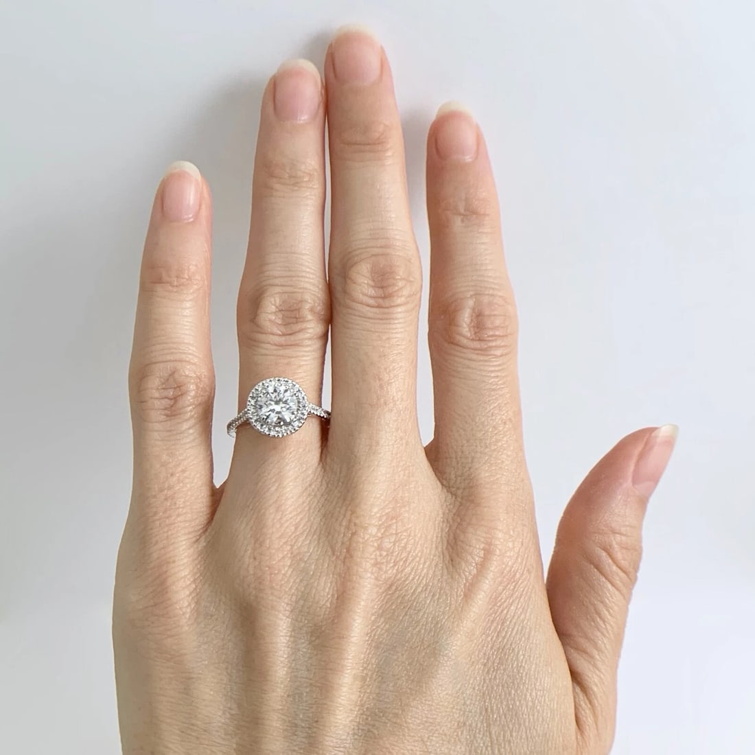 Round Diamond Halo Cathedral Eternity Engagement Ring 14K White Gold 1.40 CTW - 5