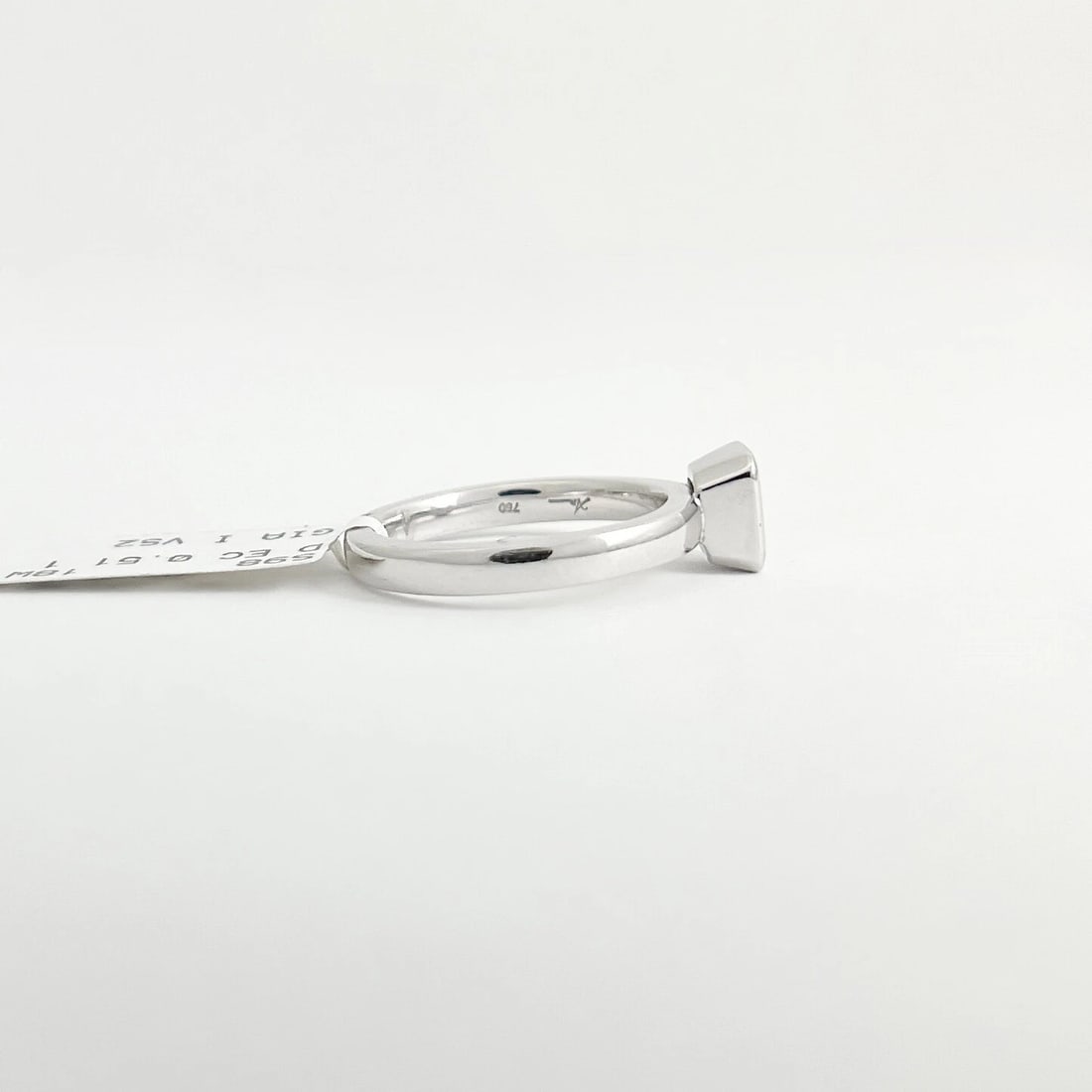 Emerald Cut Bezel Solitaire Diamond Engagement Ring 18K White Gold .51 CT - 7