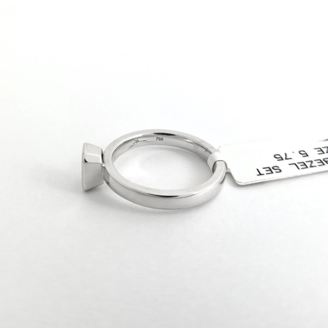 Emerald Cut Bezel Solitaire Diamond Engagement Ring 18K White Gold .51 CT - 9