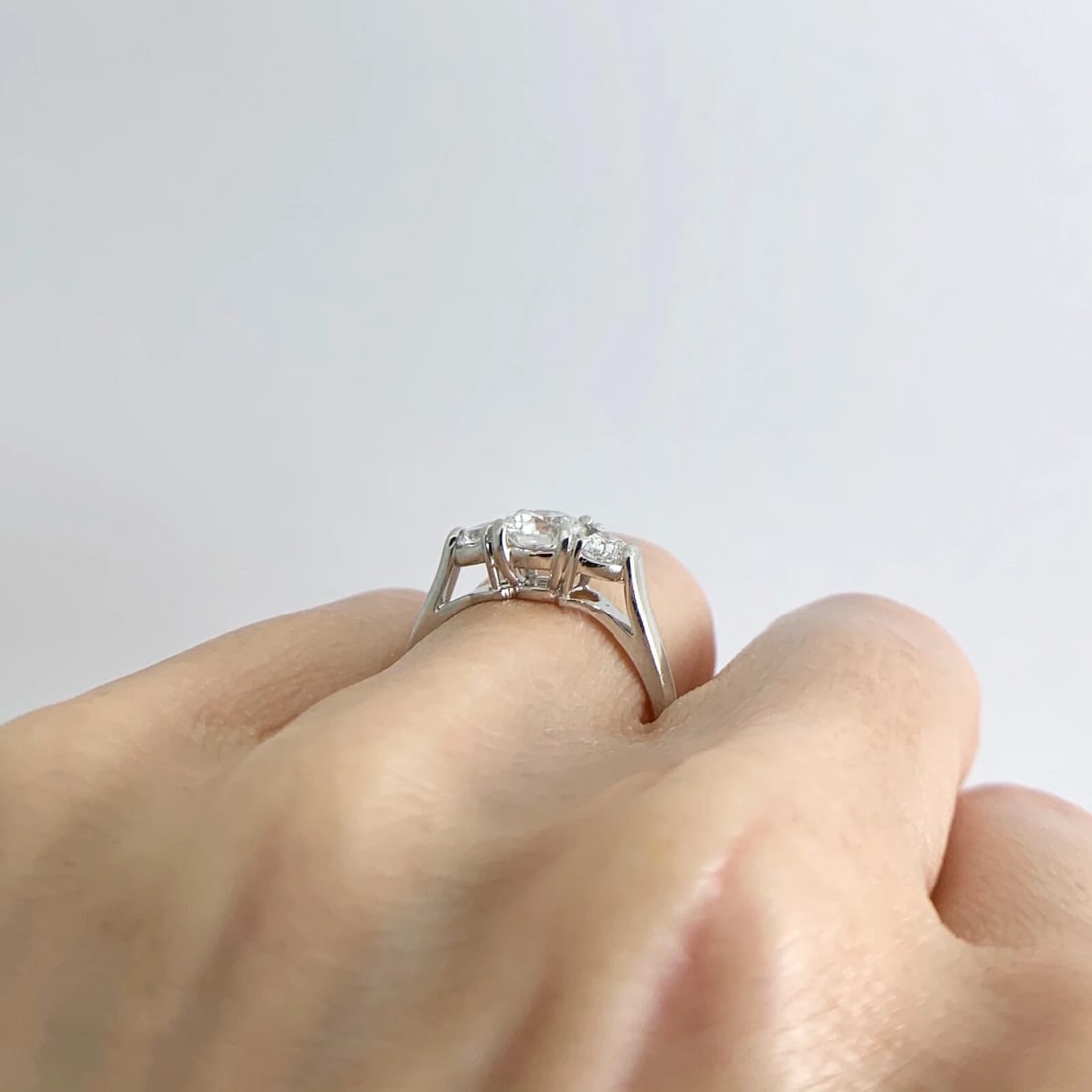 3-Stone Round Half Moon Diamond Engagement Ring Platinum 1.27 CTW - 6