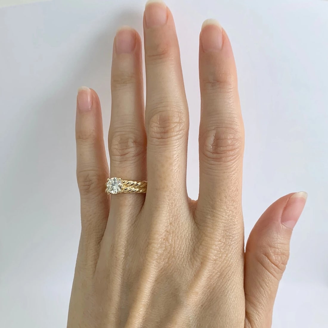 Round Diamond Double Rope Solitaire Engagement Ring 14K Yellow Gold .80 CT - 4