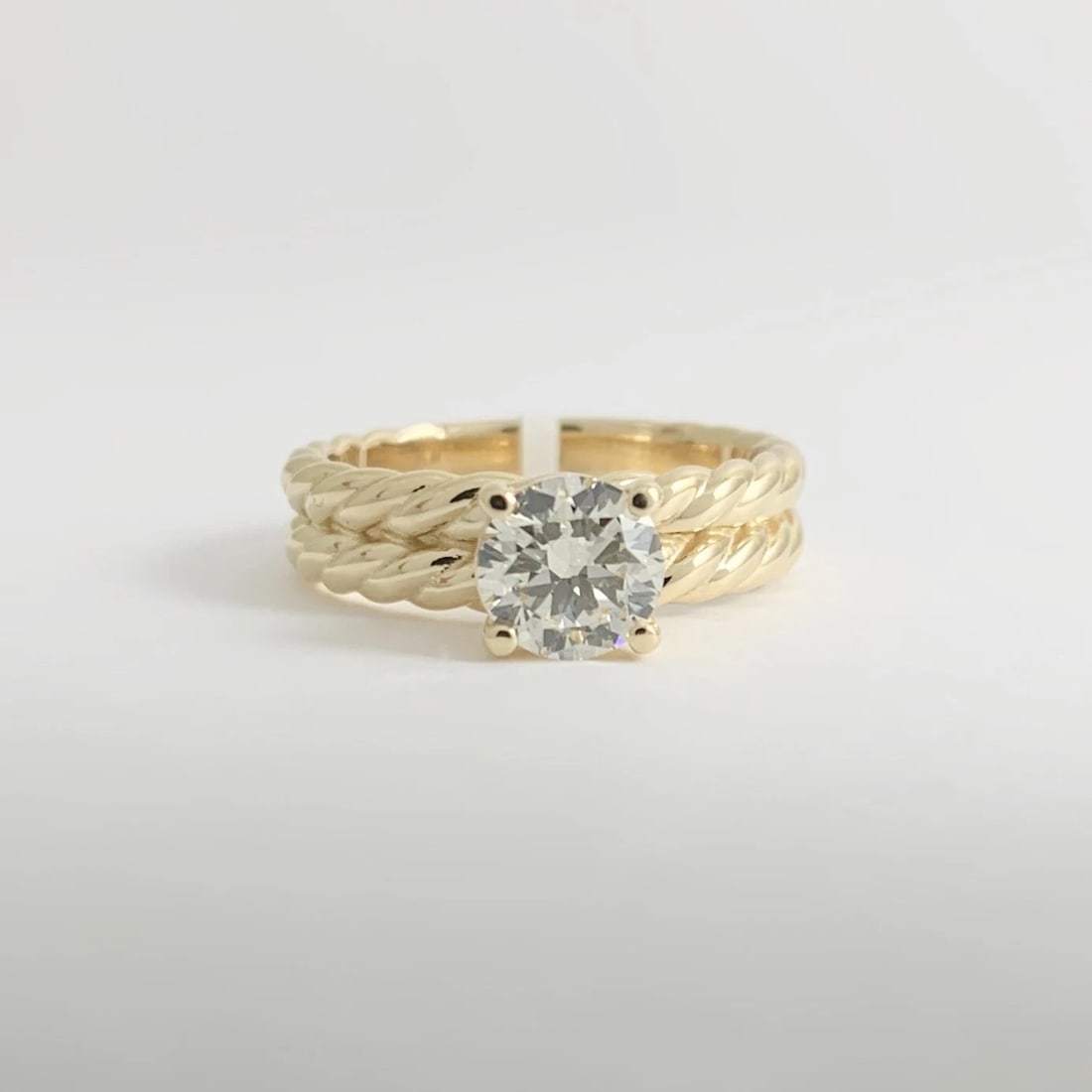 Round Diamond Double Rope Solitaire Engagement Ring 14K Yellow Gold .80 CT - 8