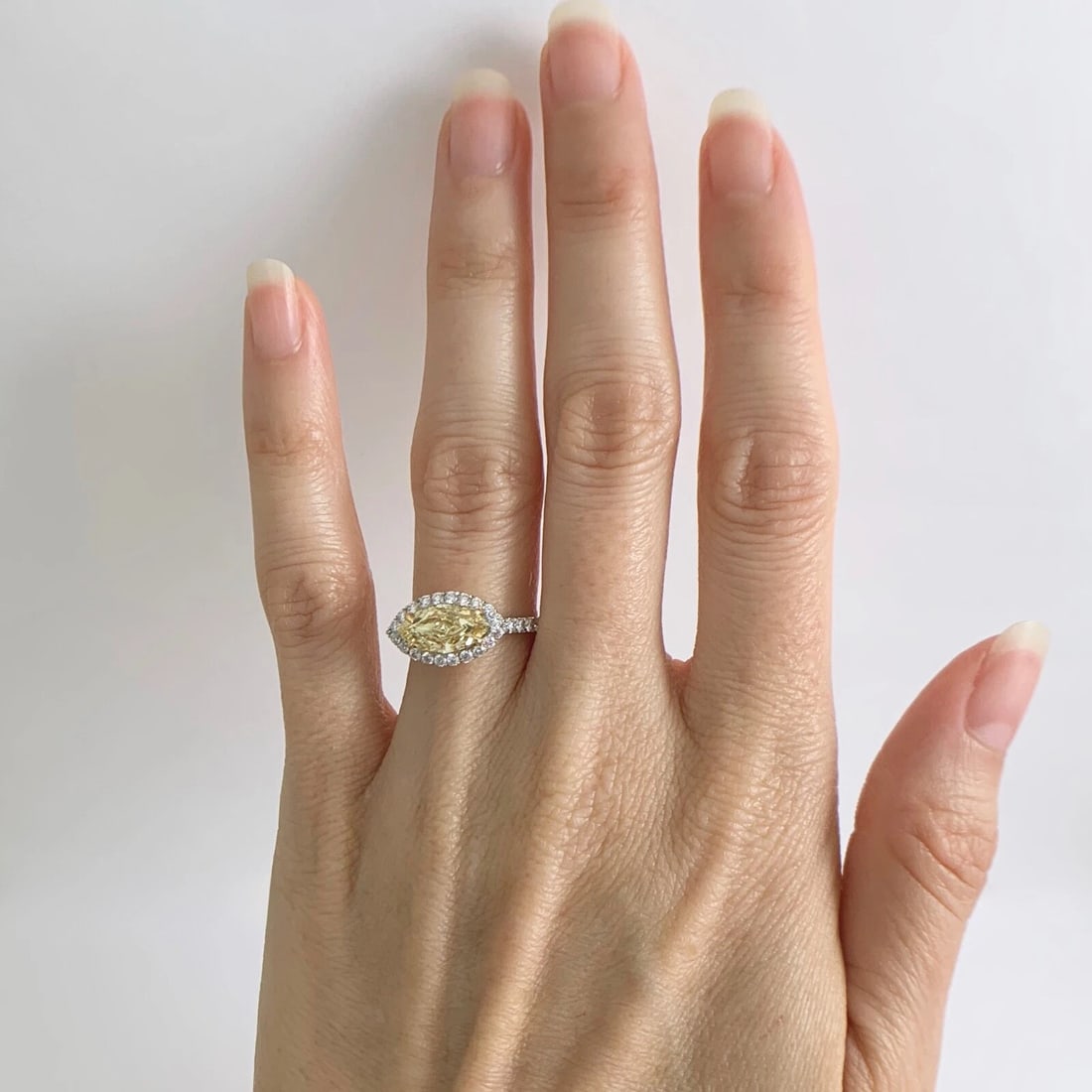 GIA Fancy Yellow Marquise Diamond Halo Engagement Ring Platinum 1.99 CTW - 4