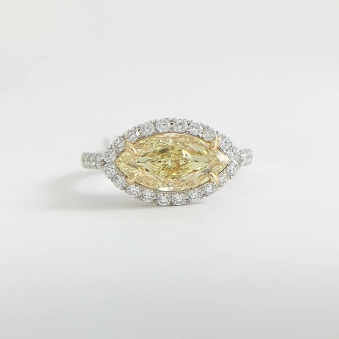 GIA Fancy Yellow Marquise Diamond Halo Engagement Ring Platinum 1.99 CTW - 9