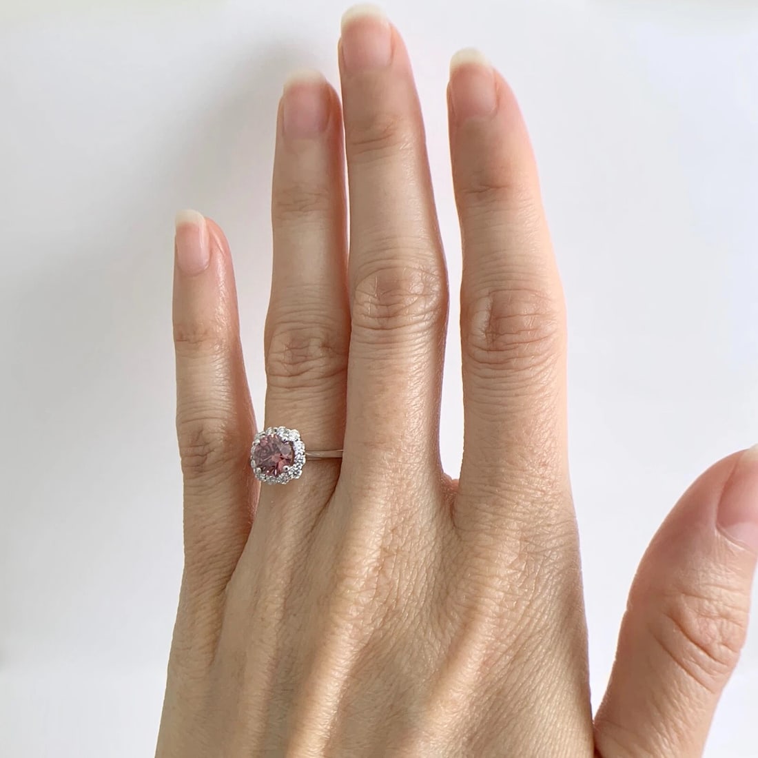 GIA Round Fancy Deep Pink Diamond Halo Engagement Ring 14K White Gold, 1.24 CTW - 4